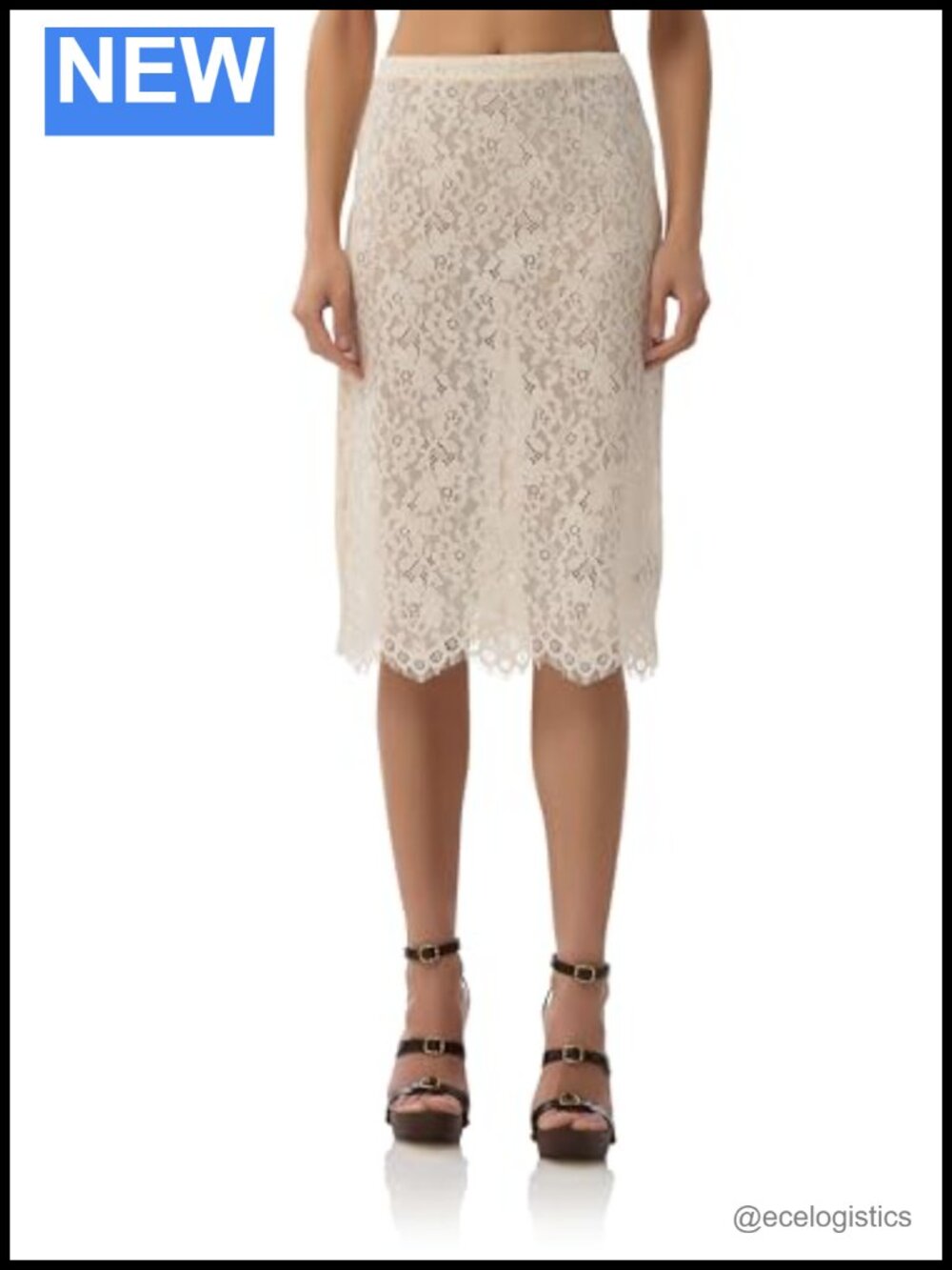Women's Lace Pencil Midi Skirt with Scalloped Hem - Party Ready